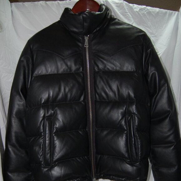 M🔥$4000 AMI Alexandre Mattiussi Paris Men's Black Real Leather Puffer Jacket